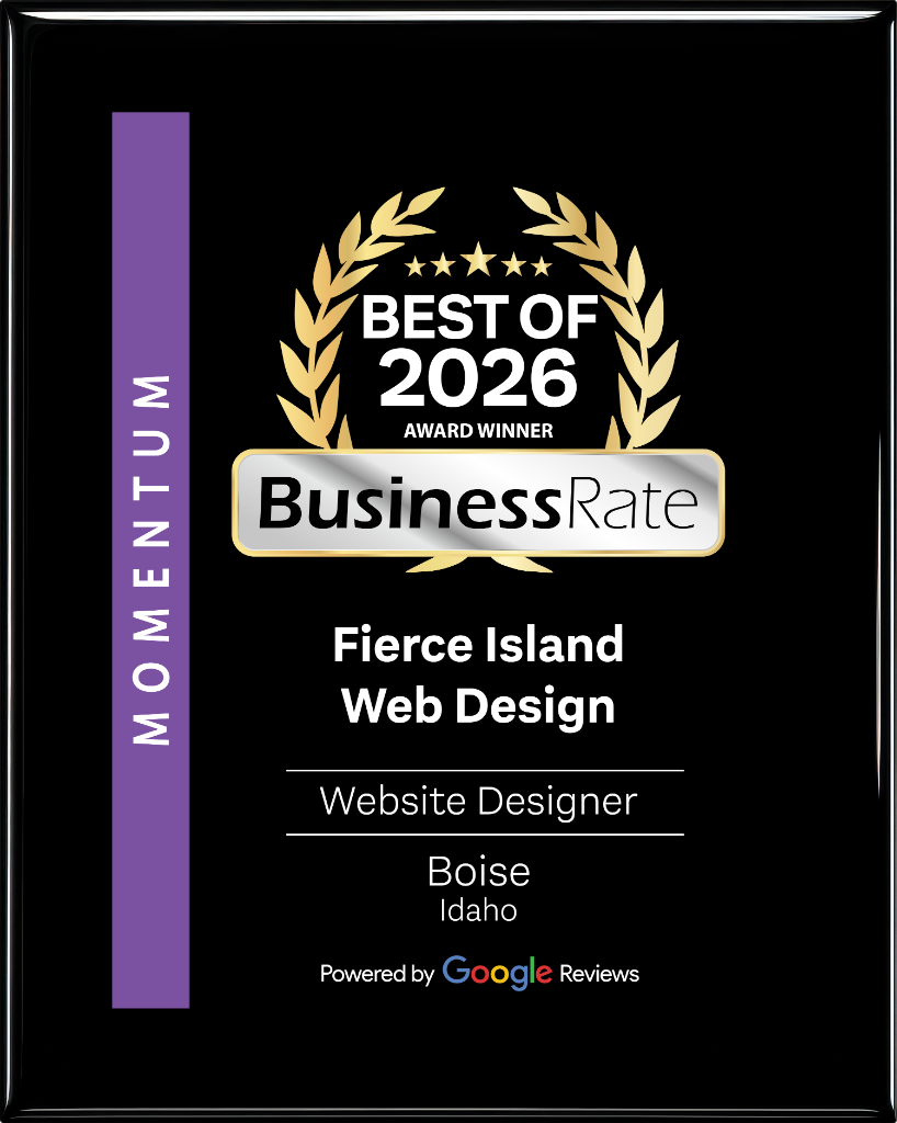 BusinessRate Best of 2026 award winner plaque for Website Designer in Boise, Idaho, powered by Google Reviews